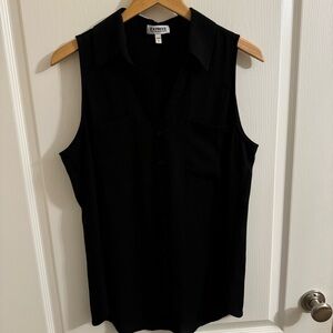 Express Women's Black Button Down Collar Sleeveless Top